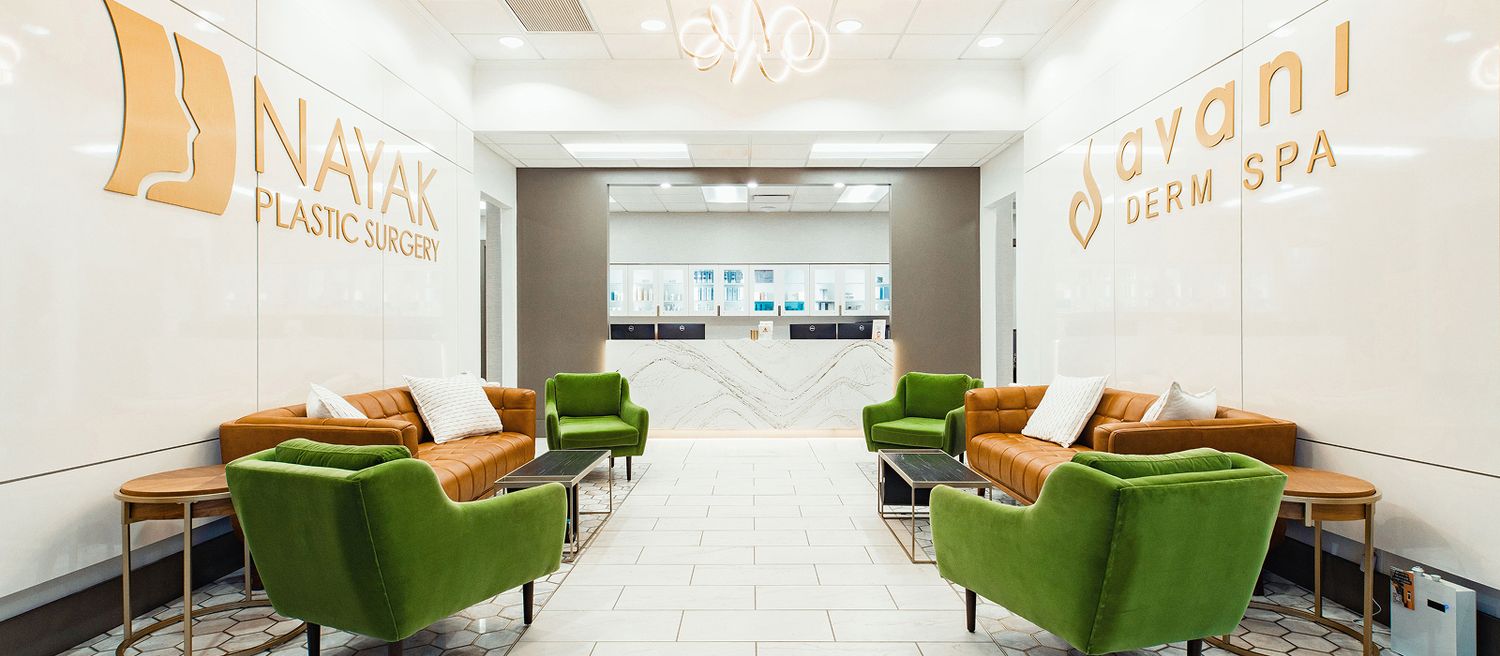 Modern waiting area of a plastic surgery clinic.