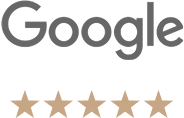 Google logo with five star ratings.