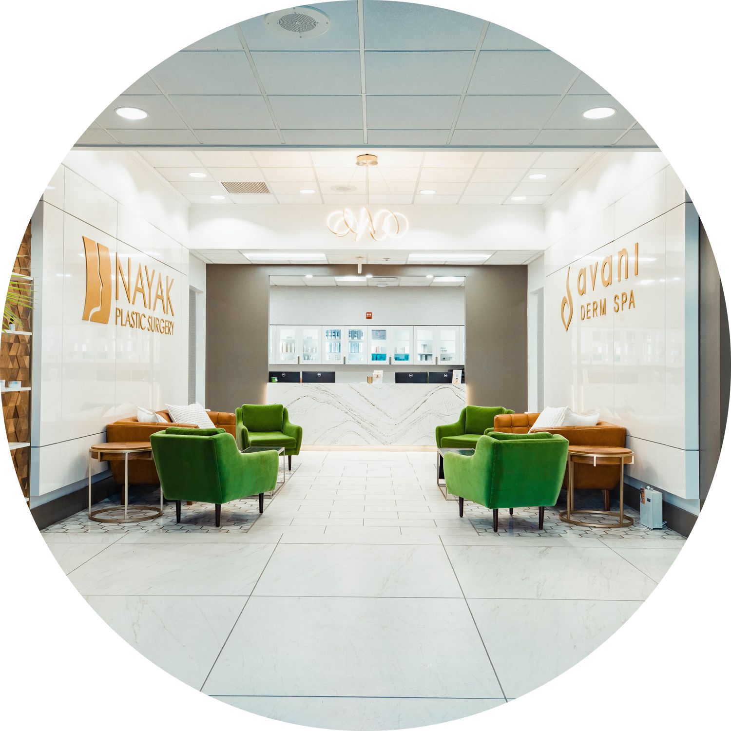 Modern waiting area for plastic surgery and spa.