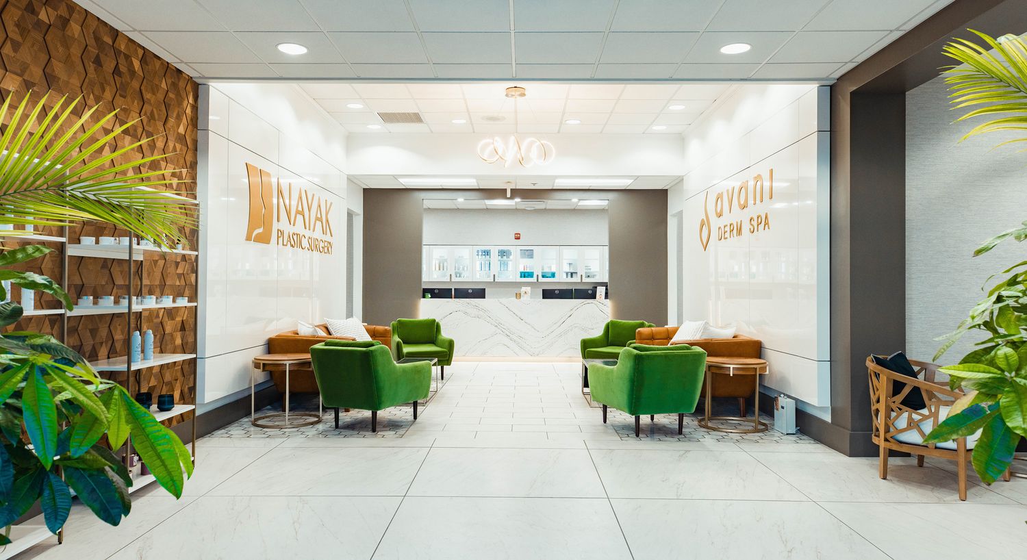 Modern reception area of a plastic surgery clinic.